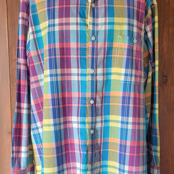Club Room Men XXL Madras Plaid Shirt 100% Cotton Button Down Collar Long Sleeve - Picture 3 of 13